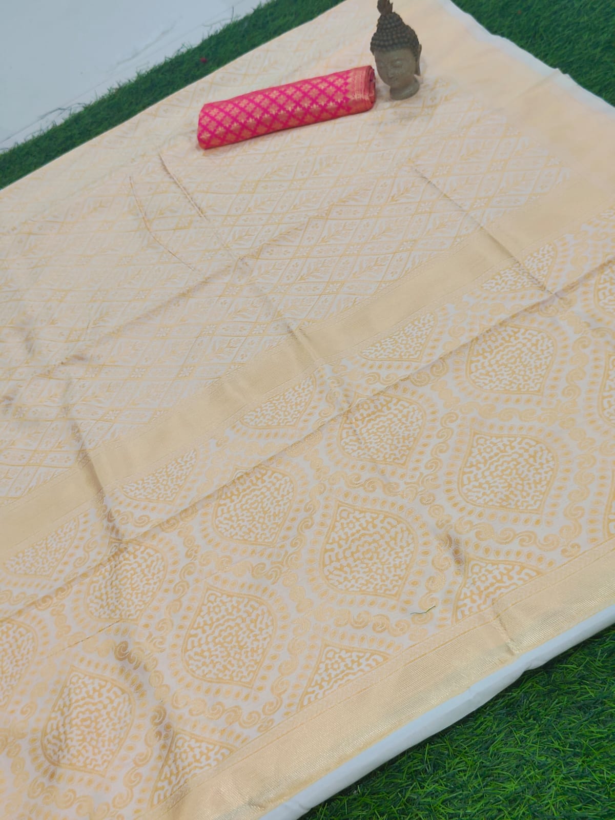 Ddf Cream Soft Lichi Silk Banarasi Saree catalog